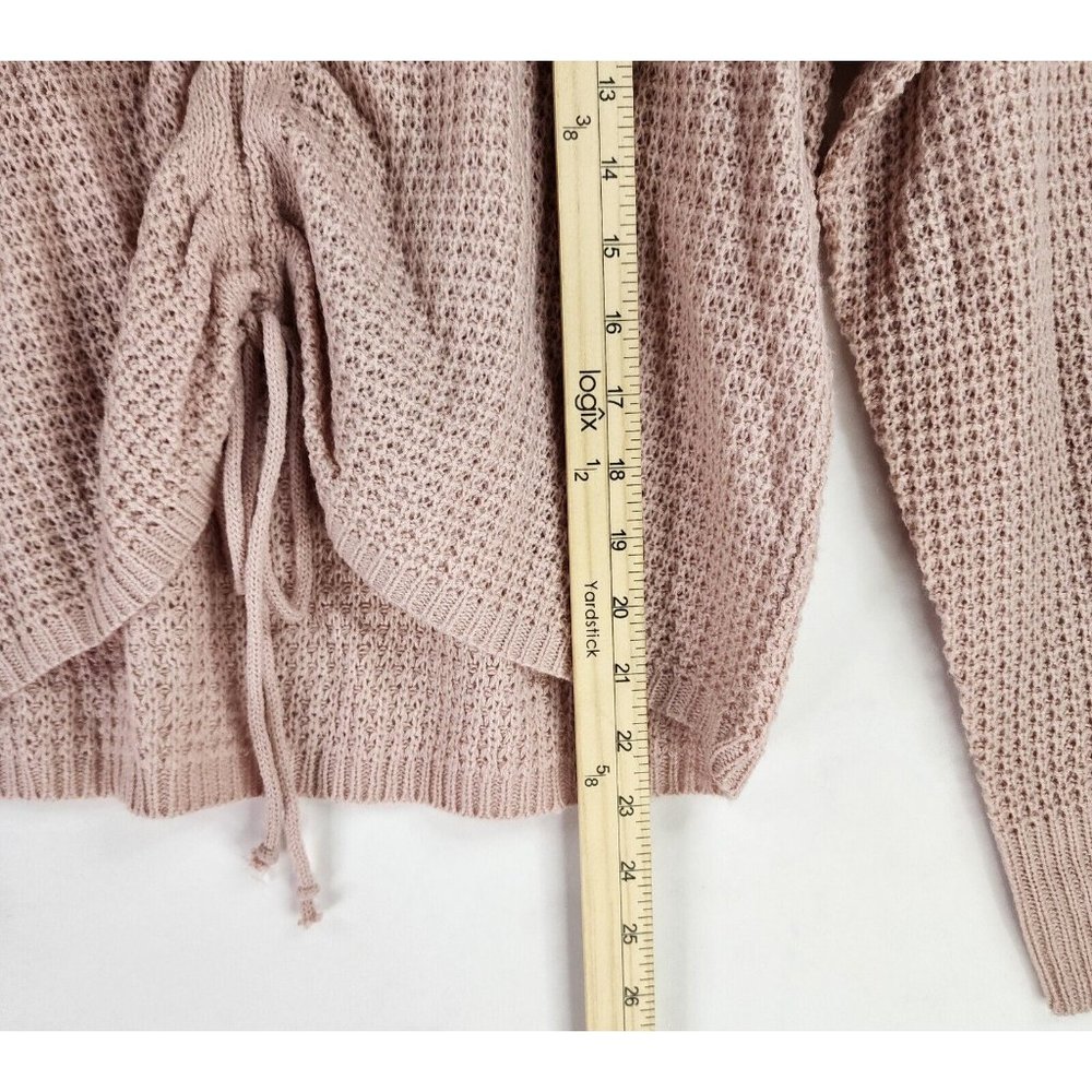 Full Circle Trends Sweater Womens XL Pink Cropped Preppy Cinched Waffle Knit Top - Picture 13 of 13